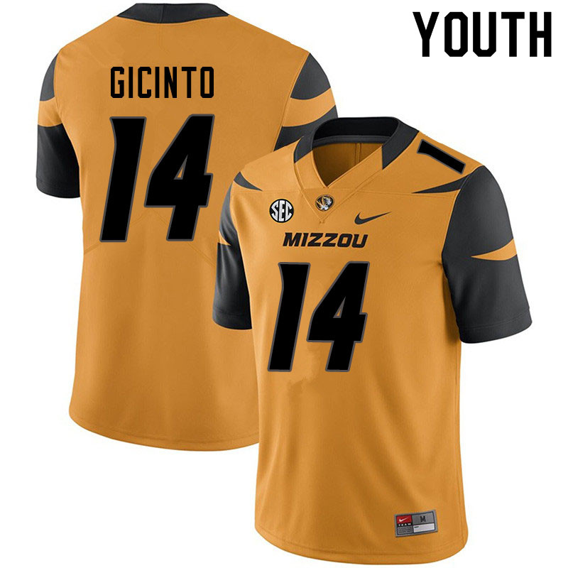 Youth #14 Dominic Gicinto Missouri Tigers College Football Jerseys Sale-Yellow